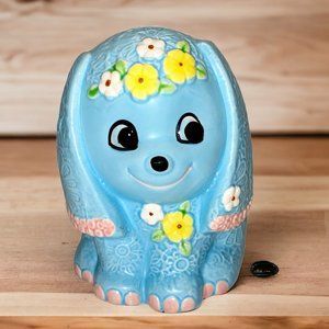 RARE Vintage Kitsch Japan Ceramic Blue Puppy Dog Planter Flowers Flappy Ears